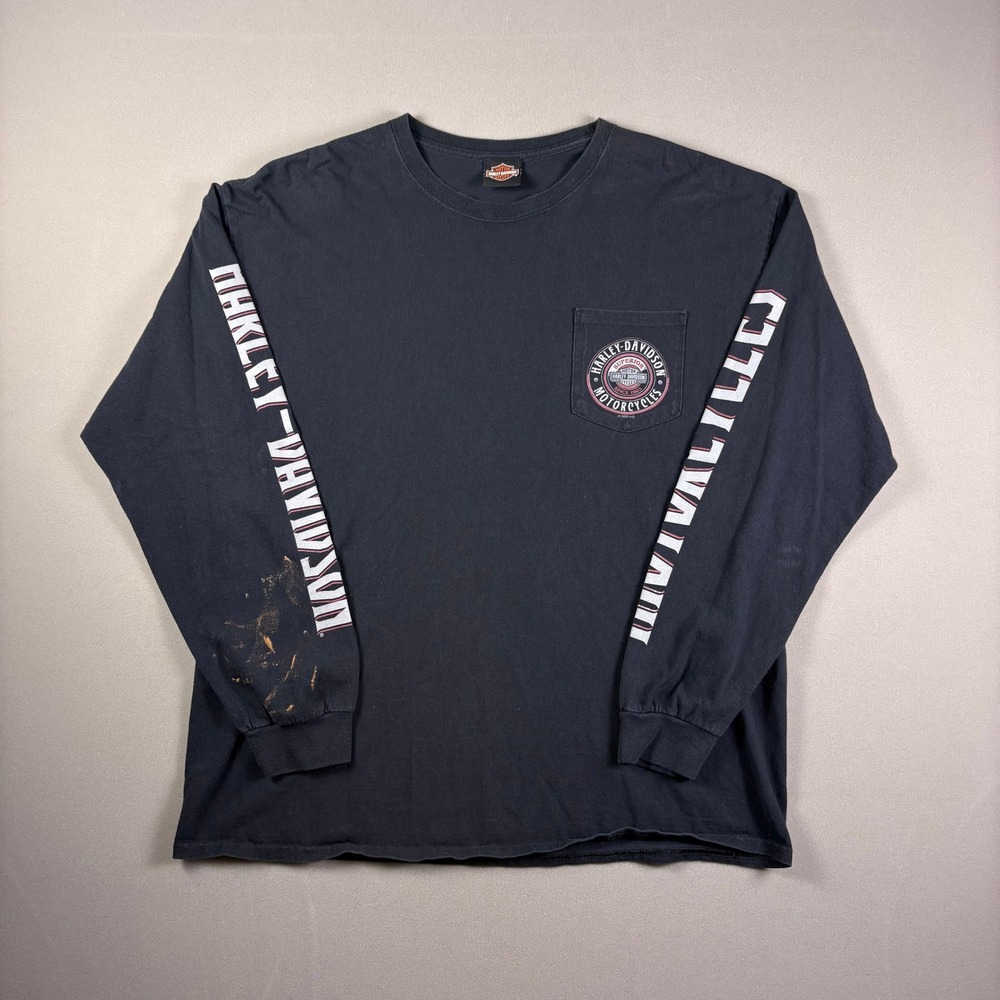 Harley Davidson Cocoa Beach Florida Long Sleeve Pocket T-Shirt Black Graphic XL